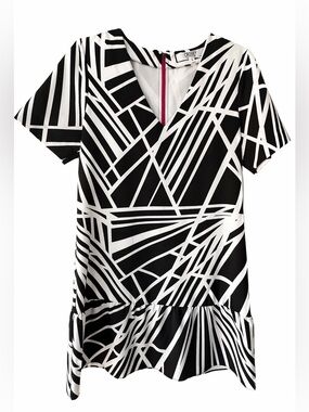 Crosby Black White Abstract Print Dress Pink Zip Size S cocktail dress